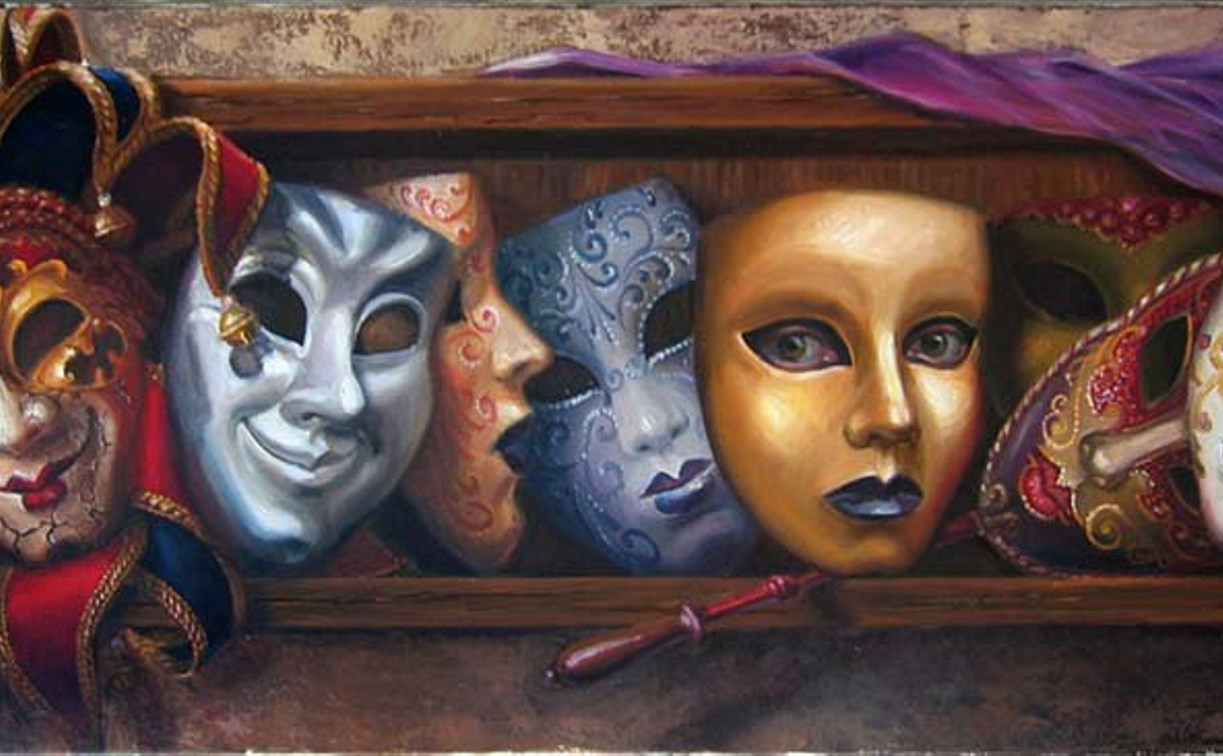 Весь мир театр слушать. Актер в театральной маске. Кукольный театр в живописи. Картина маска. Мир театра.