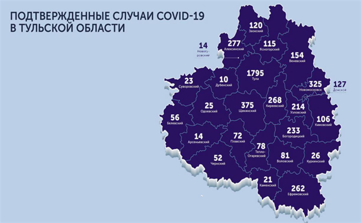 Названы самые зараженные коронавирусом города Тульской области: карта на 9 июня