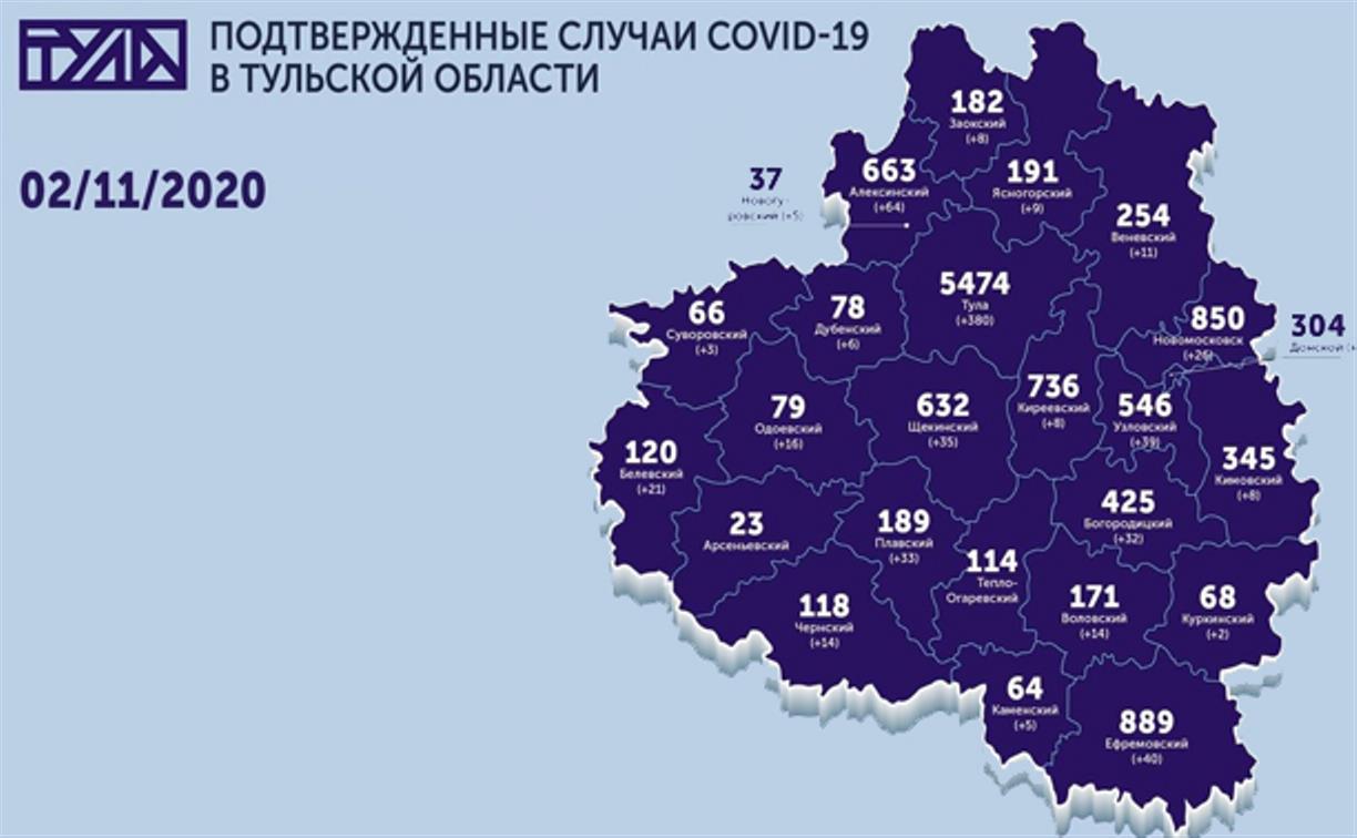 Самые зараженные COVID-19 города Тульской области: карта на 2 ноября