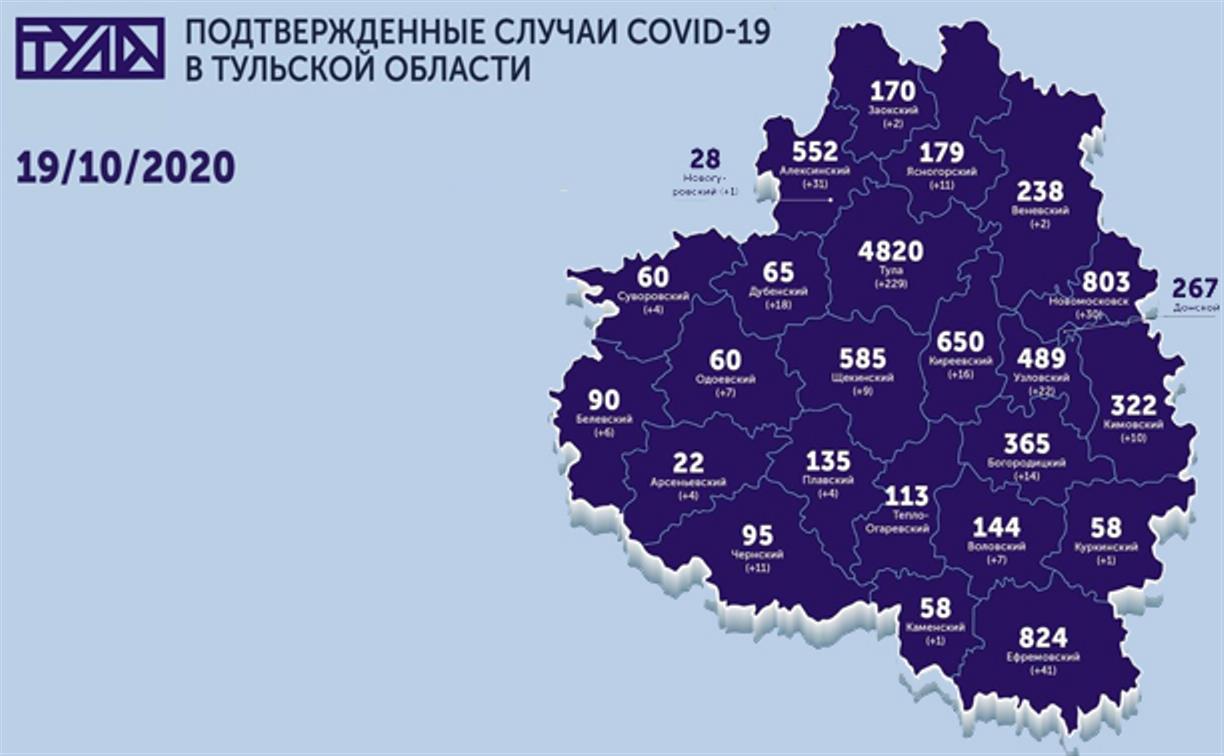 Самые зараженные коронавирусом города Тульской области: карта на 19 октября