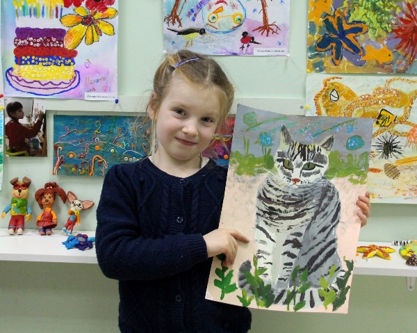 Маша, 6 лет. Портрет нашего котика.